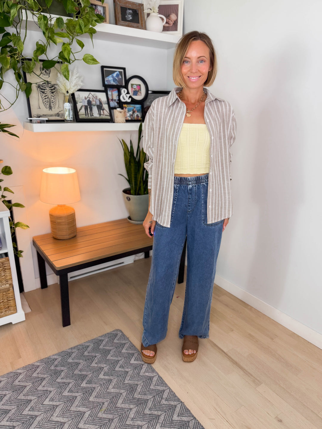 Salted Sun Linen Blend Button Down- MOCHA