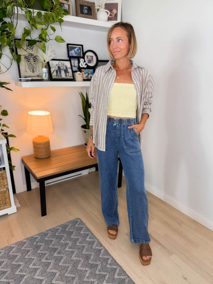 Salted Sun Linen Blend Button Down- MOCHA