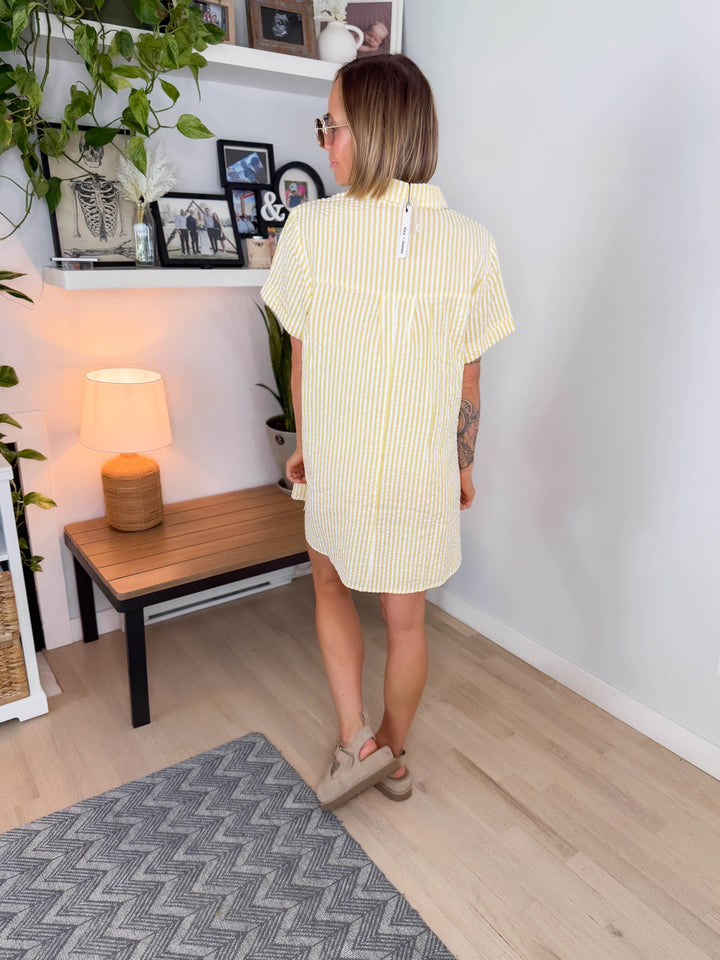 Marina Mae Seeksucker Dress- LEMON/WHITE