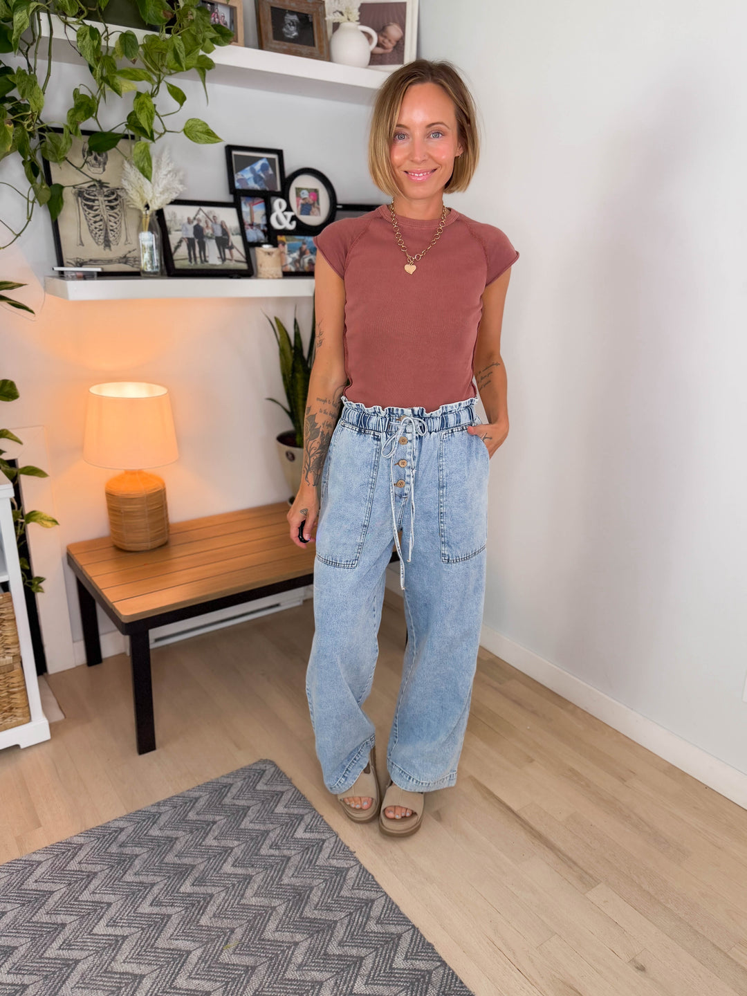 Lexton Exposed Seam Cotton Top- Terracotta