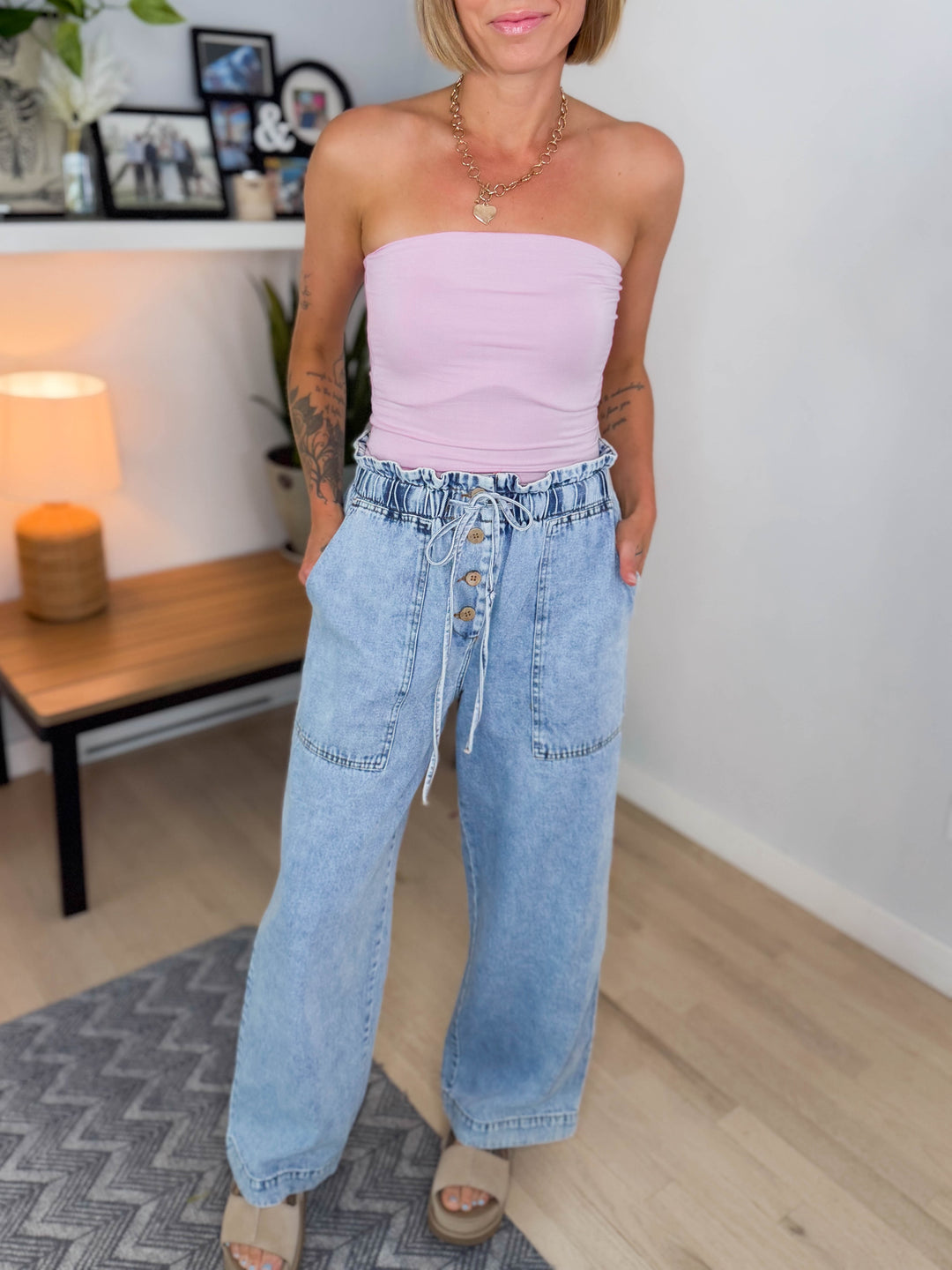 Honey Bloom Denim Drawstring Pant