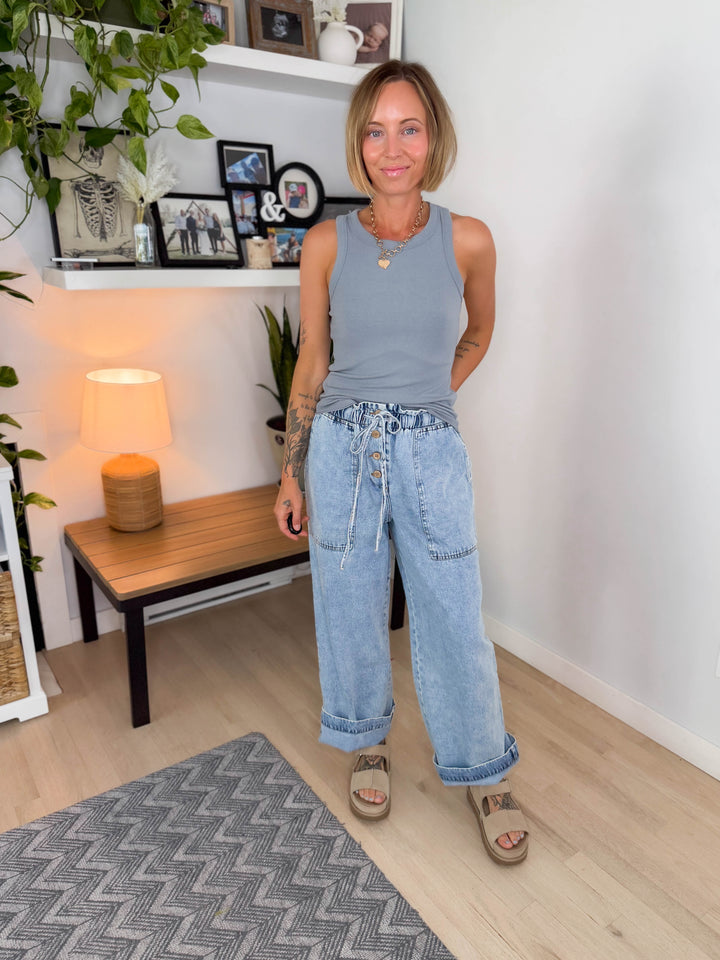 Honey Bloom Denim Drawstring Pant