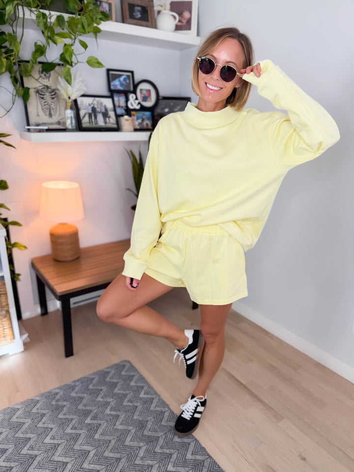 Lenny Relaxed Knit Sweat Shorts- LEMON
