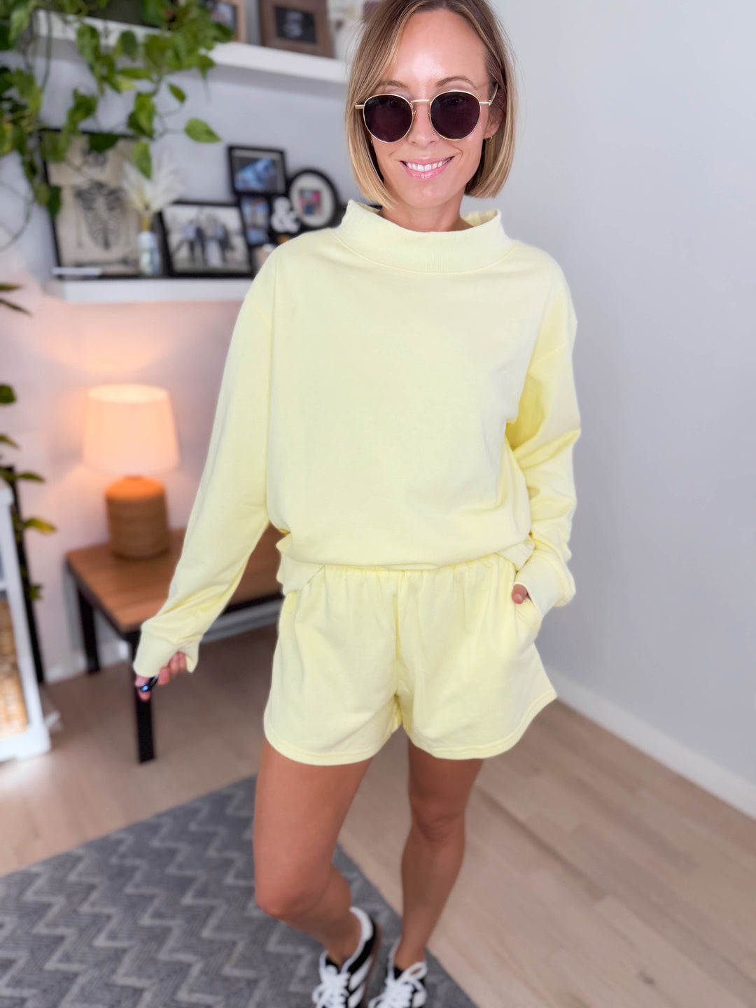 Lenny Relaxed Knit Sweat Shorts- LEMON