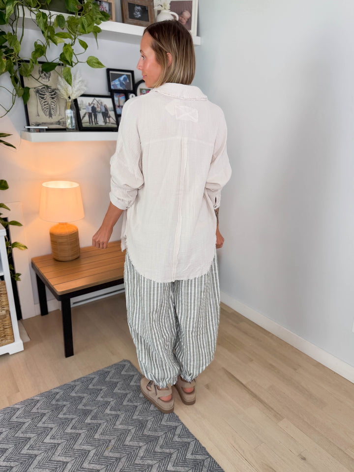 Baylea Cotton Gauze Button Down- SAND BEIGE