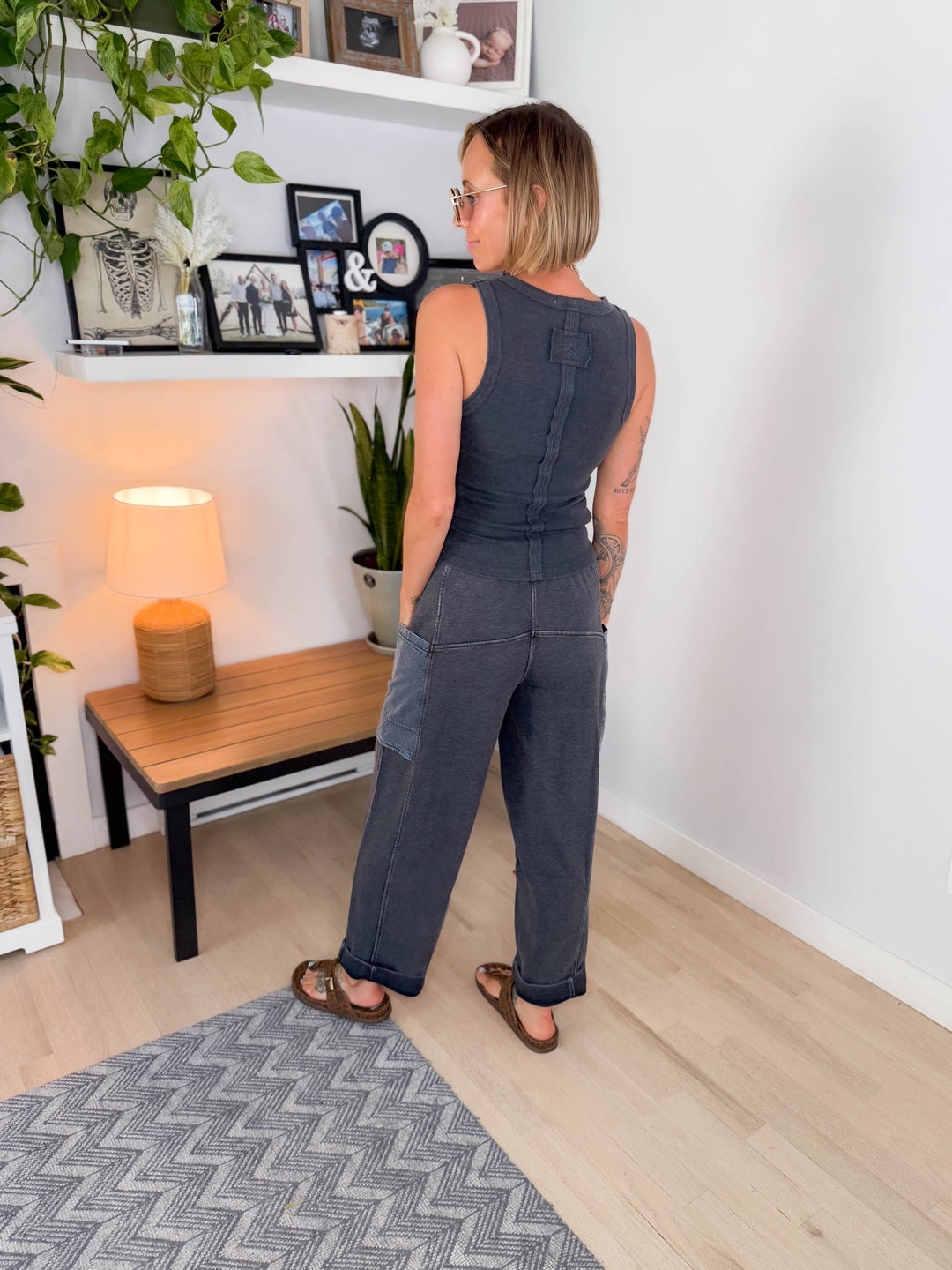 Sunlit Shore French Terry Top & Pant Set- WASHED BLACK