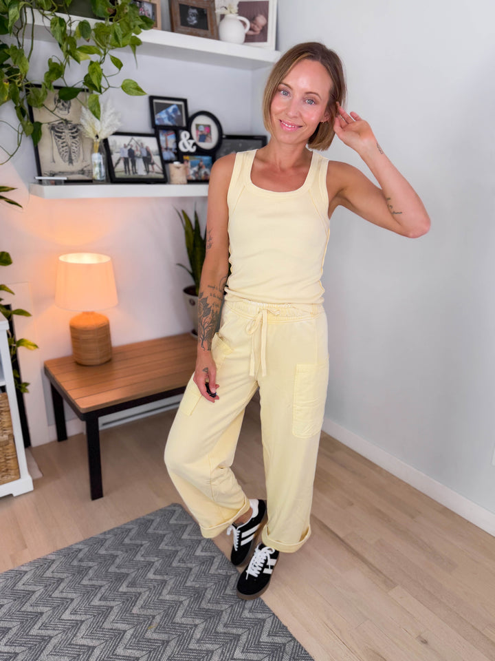 Sunlit Shore French Terry Top & Pant Set- LEMON