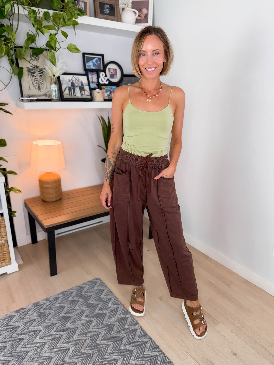 Amery Mineral Washed Barrel Pant- CHOCOLATE
