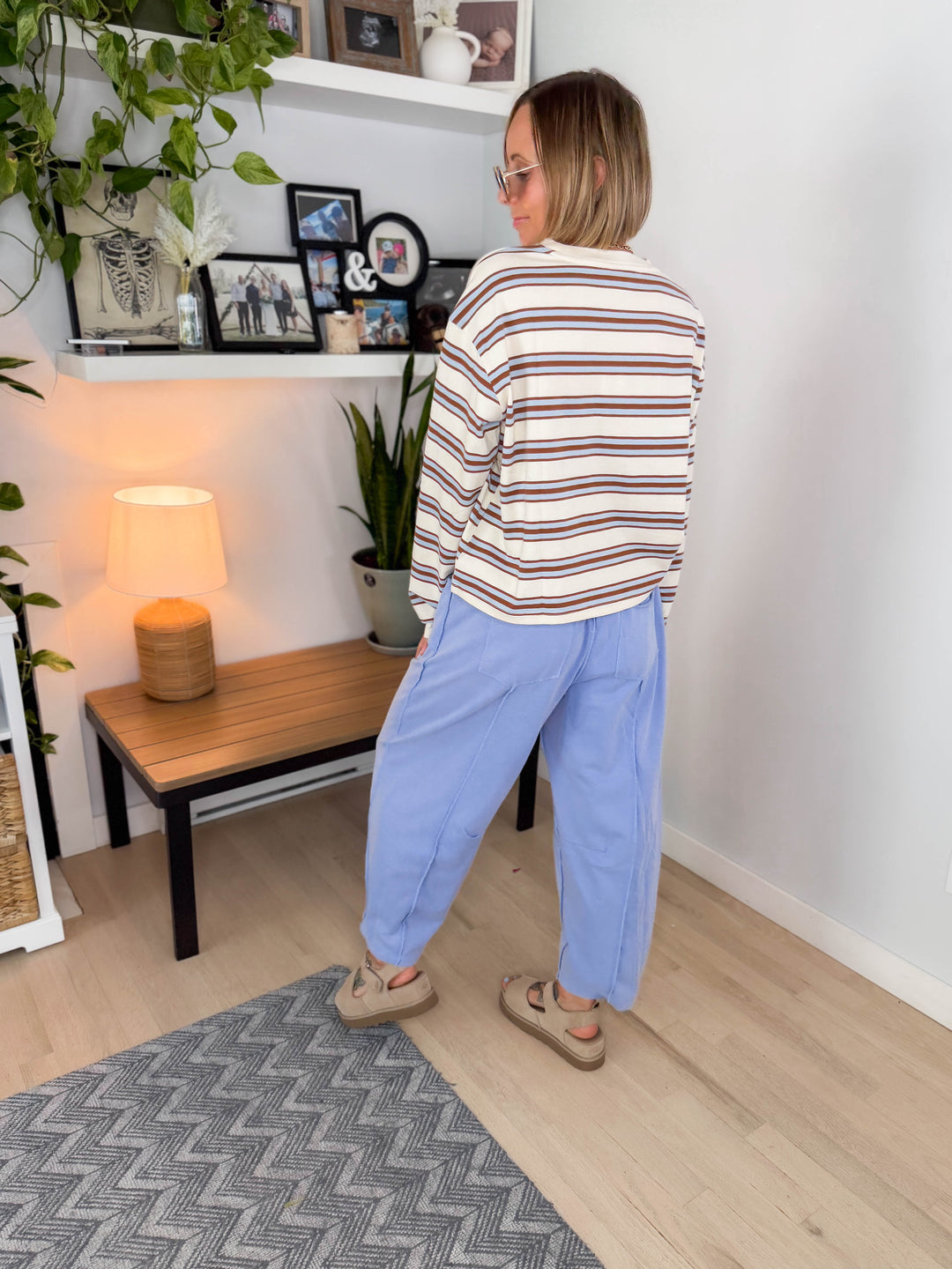 Daisee Stripe Cotton Crewneck- BLUE CAMEL