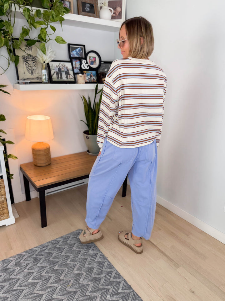 Daisee Stripe Cotton Crewneck- BLUE CAMEL