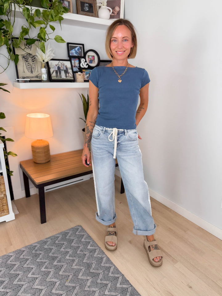 RISEN Clover Slouchy Side Stripe Jean- LIGHT WASH