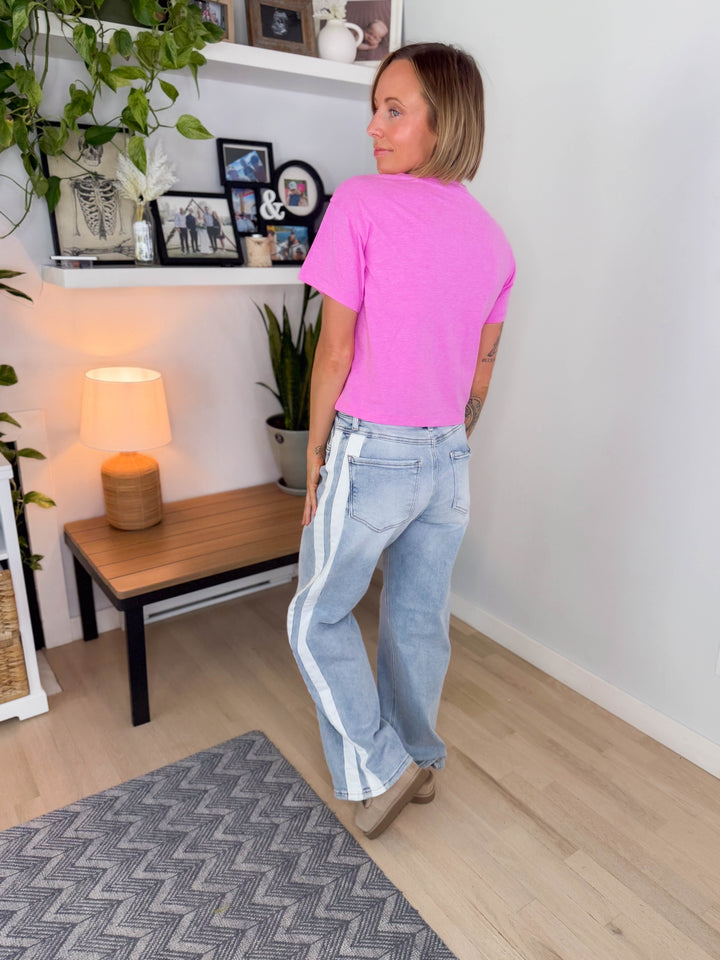 Nova Crew Neck Cropped T-Shirt- HTHR MAUVE