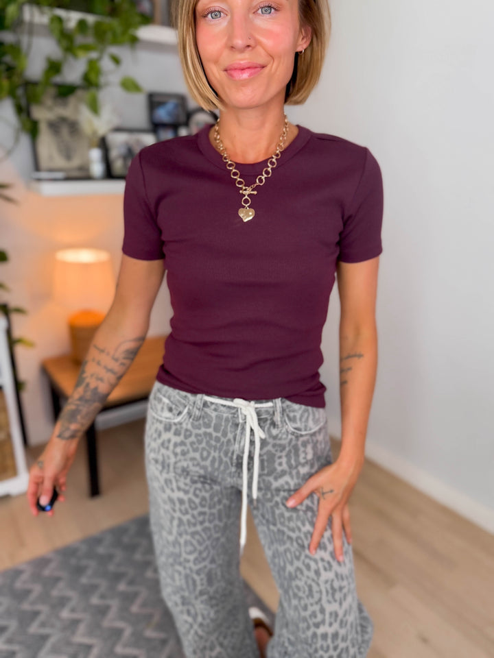 Only Val Organic Cotton Short Sleeve Top- FIG