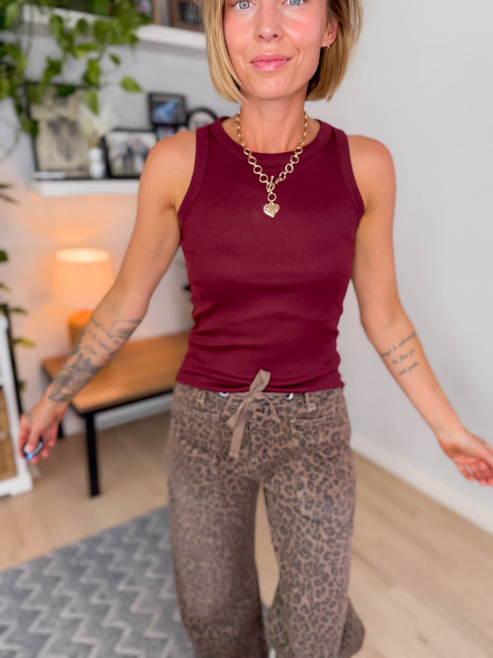 Beth Ribbed Tank Top- BURGUNDY