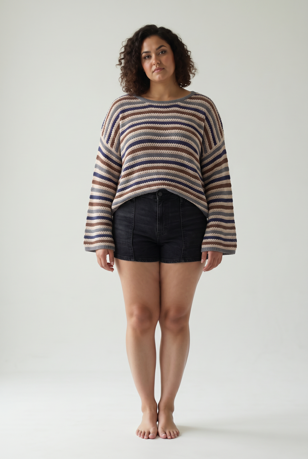 Amaris Crochet Knit Sweater- TAUPE MULTI