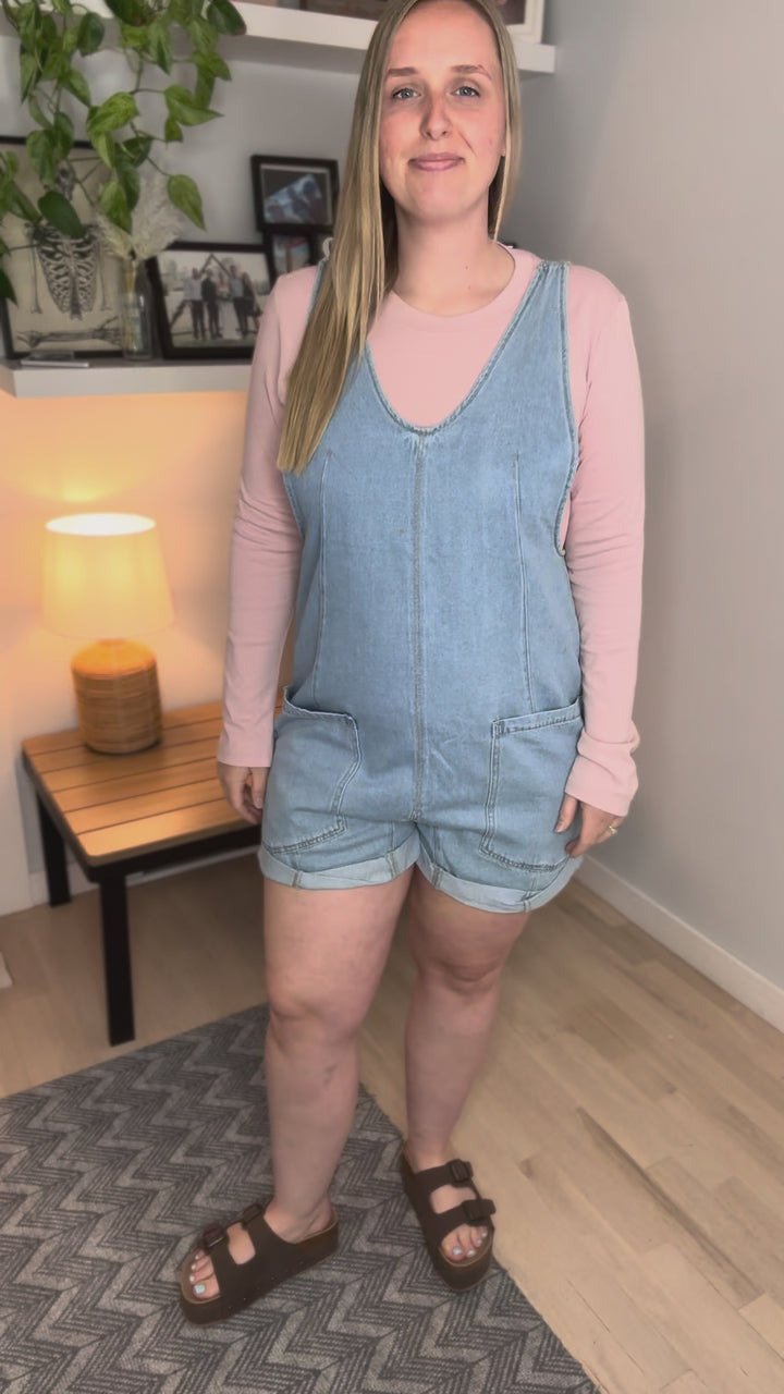 Zorelle Denim Romper- LIGHT WASH