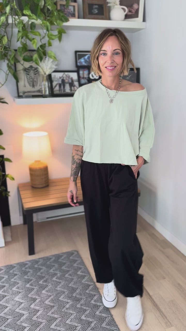 Cape Cod Stretch Cotton Boxy Tee- EUACALYPTUS