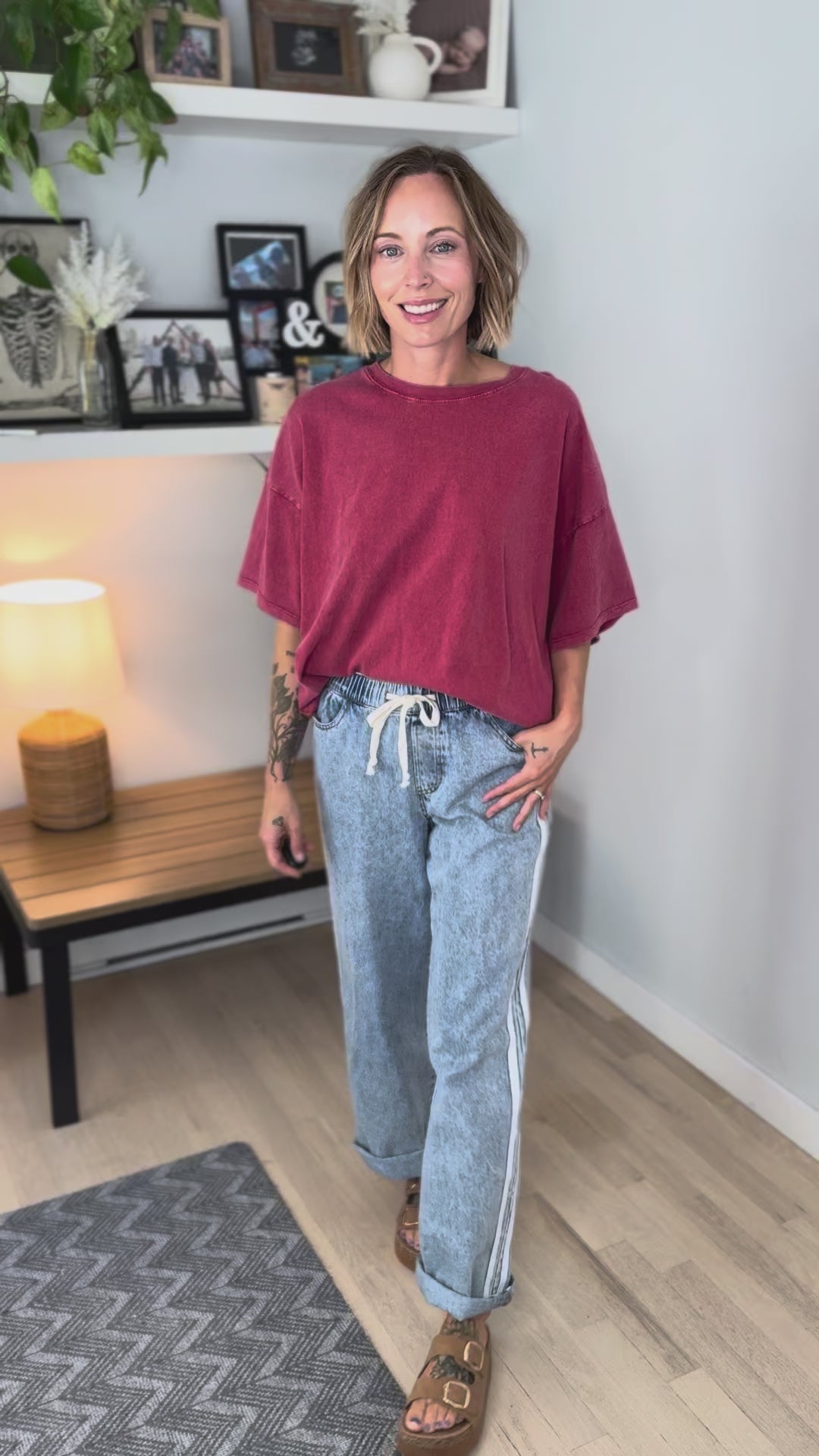 Keri Washed Cotton Boyfriend Tee- DARK RED