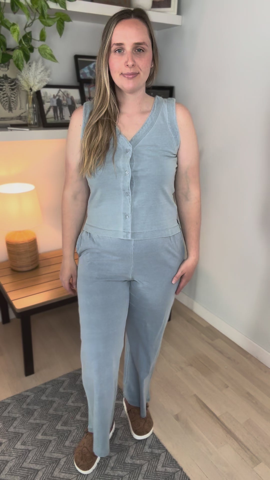 Tara Wide Leg Pants & Vest Top Cotton Set- LIGHT DENIM