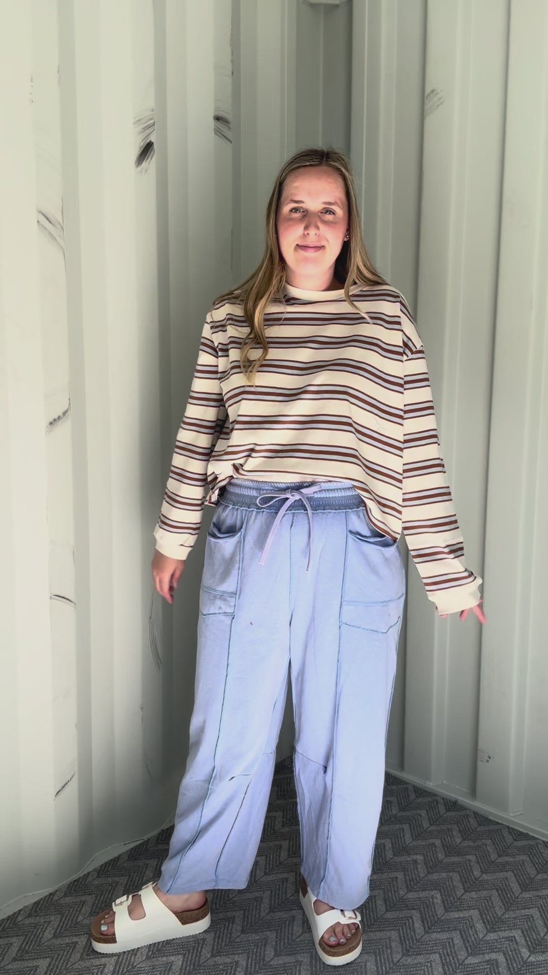 Daisee Stripe Cotton Crewneck- BLUE CAMEL