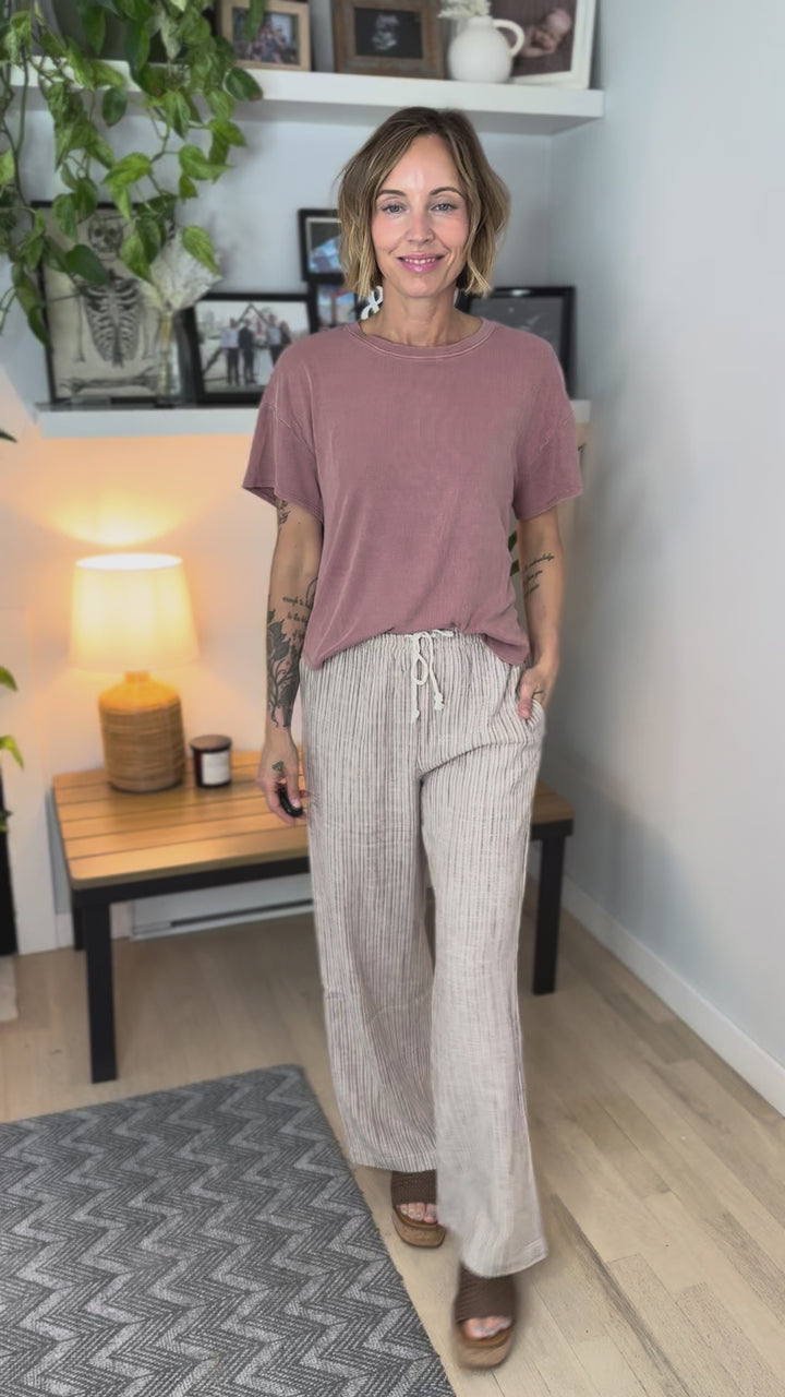 Wild Sage Drop Shoulder Ribbed Tee- TERRACOTTA