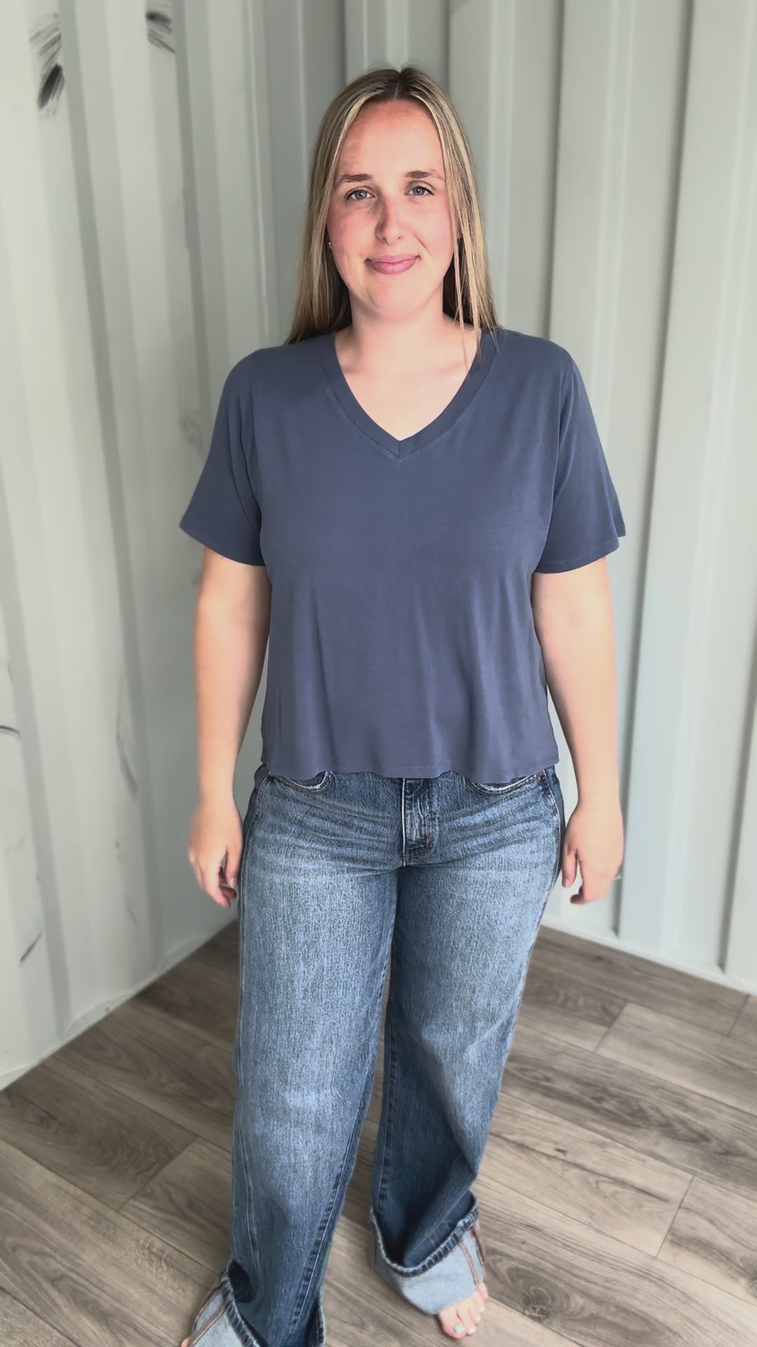 Mono B Raya Pima Cotton V-Neck Tee- OCEAN