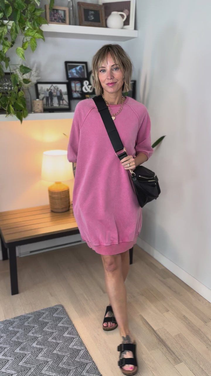 Paloma Pocket Pullover Dress- LIPSTICK PINK-FINAL SALE