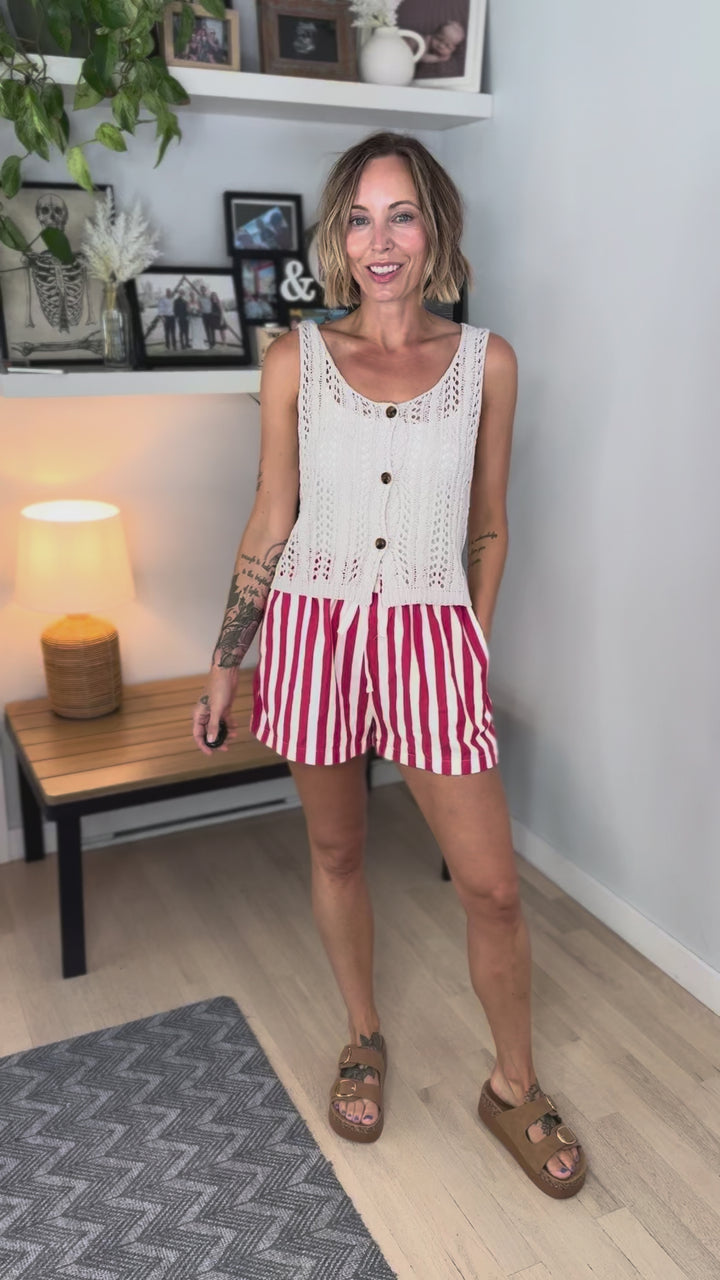 Maria Stripe Twill Denim Shorts- RED-FINAL SALE