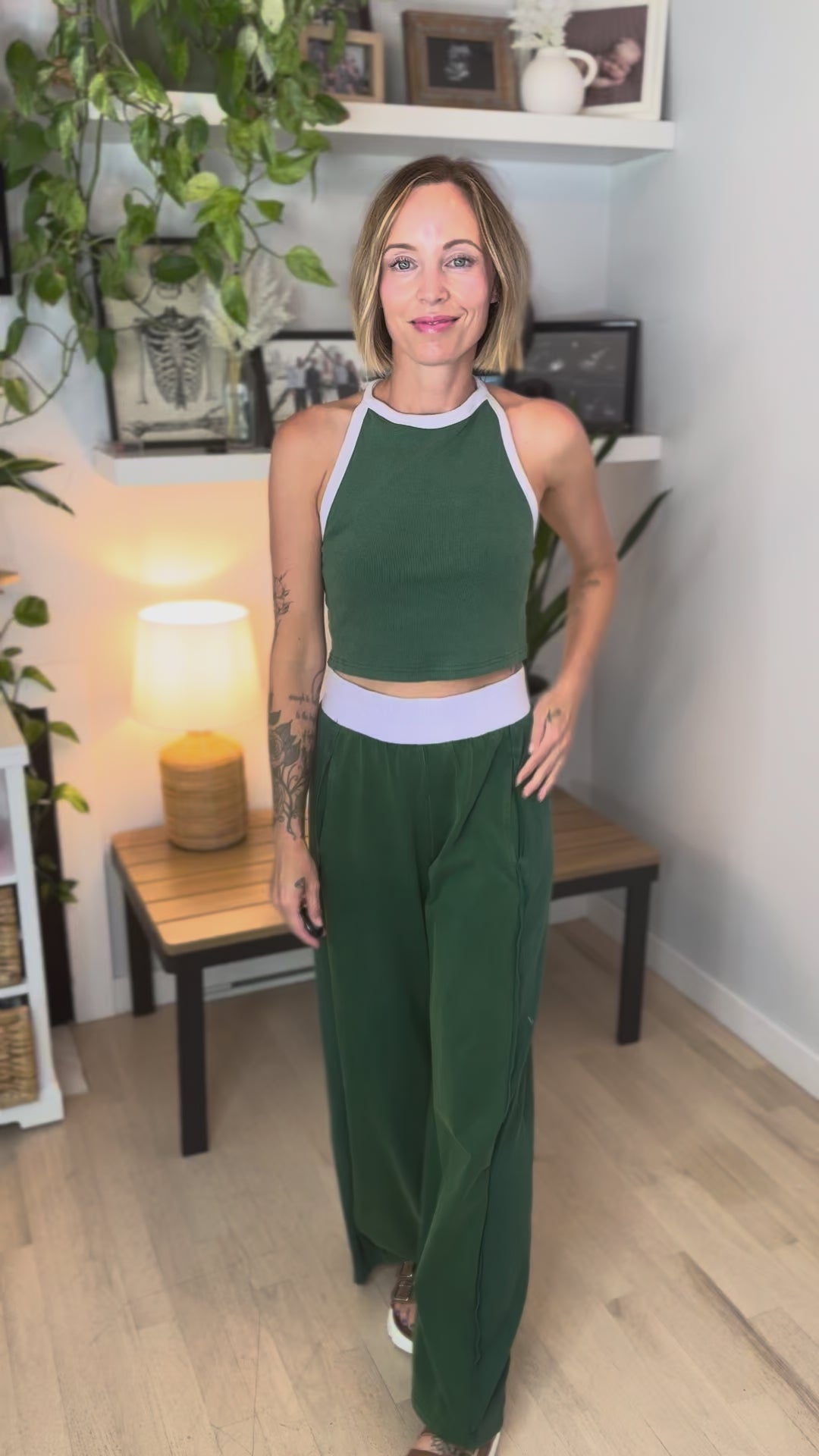 Clementine Ribbed Racerback Tank & Pant Set- FOREST-FINAL SALE