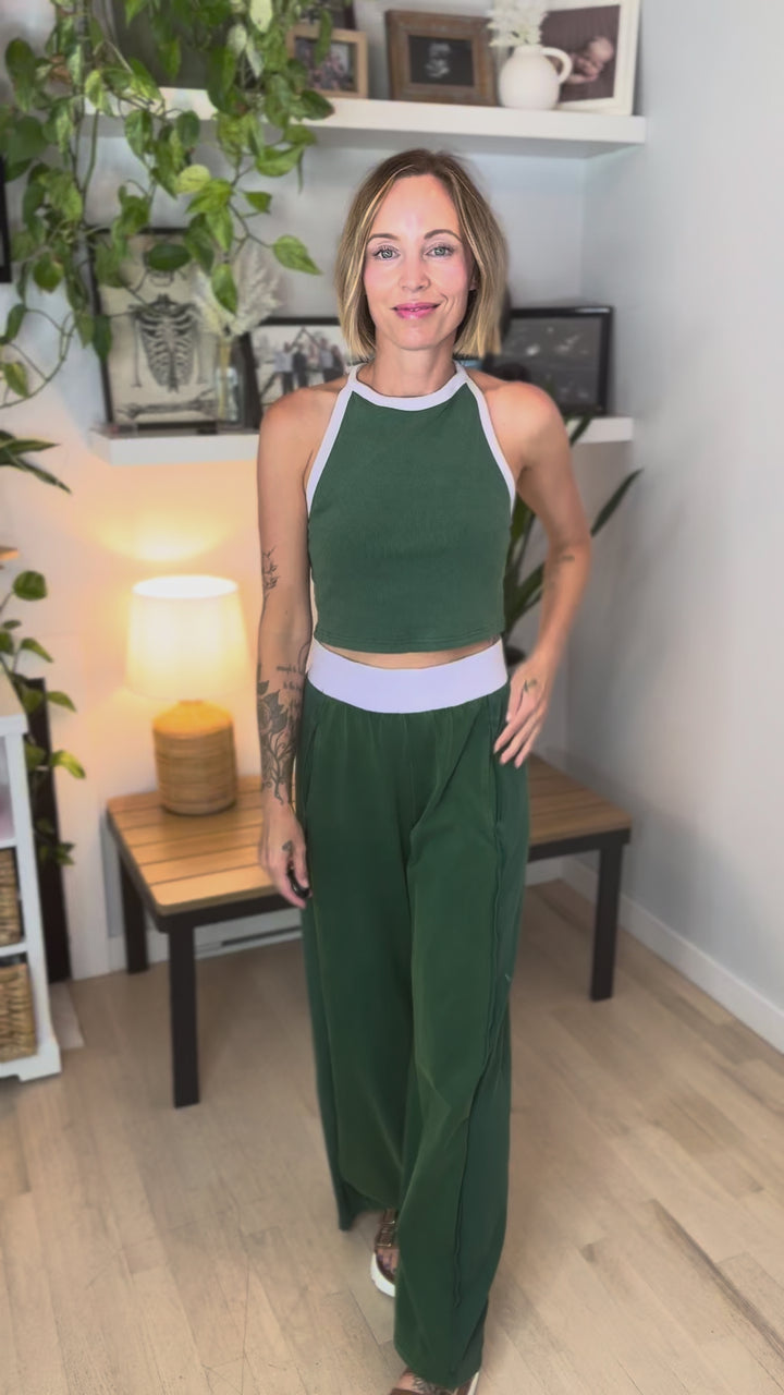 Clementine Ribbed Racerback Tank & Pant Set- FOREST-FINAL SALE