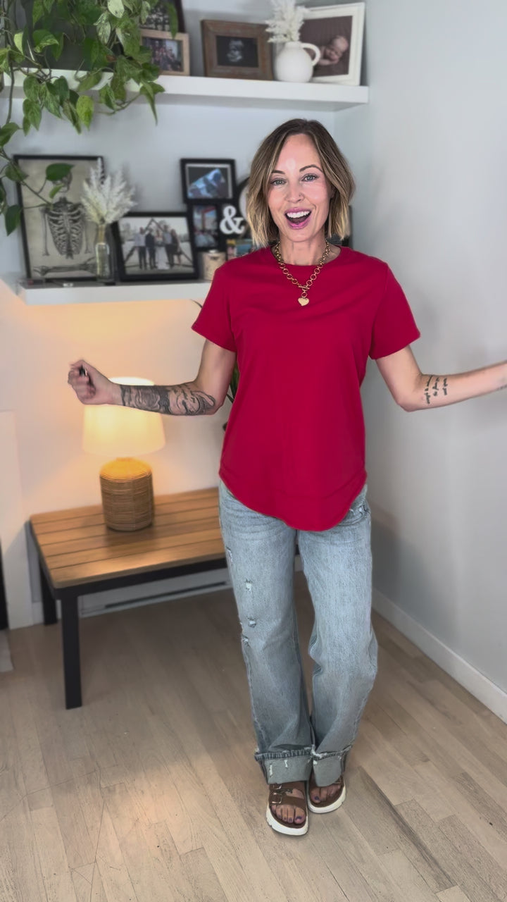 Mono B Maya Soft Curve Pima Cotton Tee- SMITTEN CHERRY