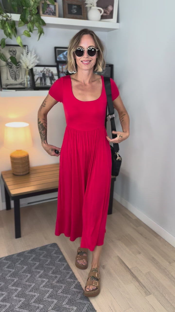 Winslet Double Layered Short Sleeve Jumpsuit- RUBY