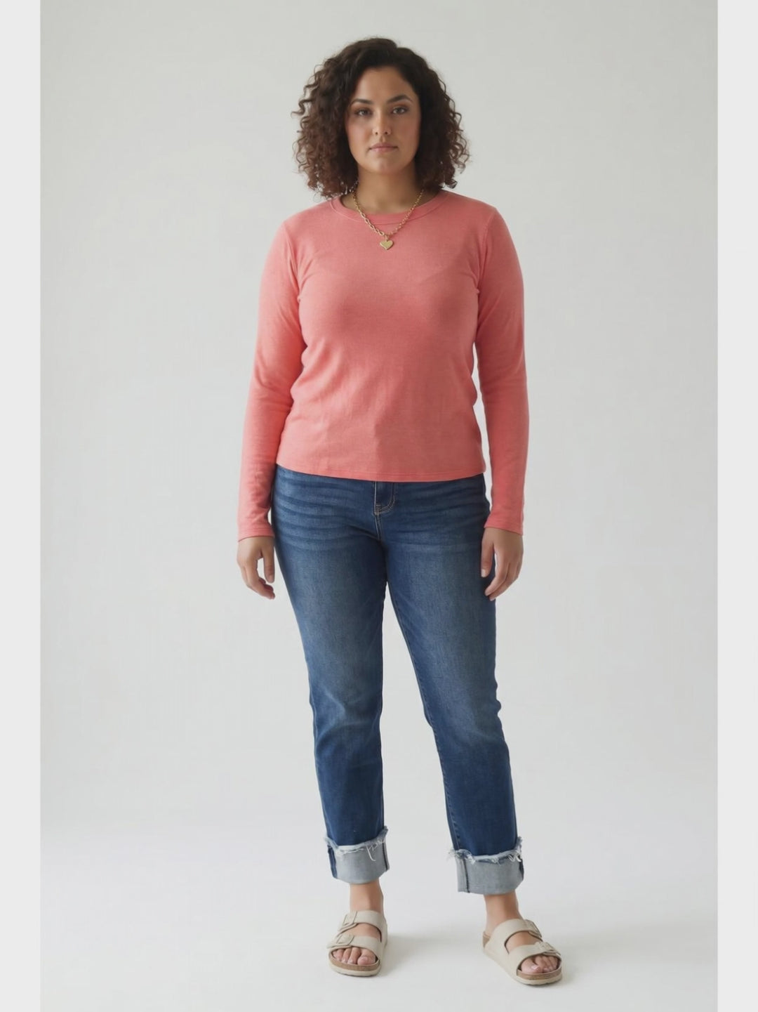 Zariah Soft Ribbed Long Sleeve- CORAL
