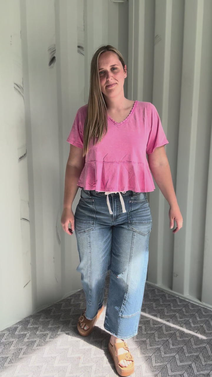 Frankie Cotton Peplum Top- PINK-FINAL SALE