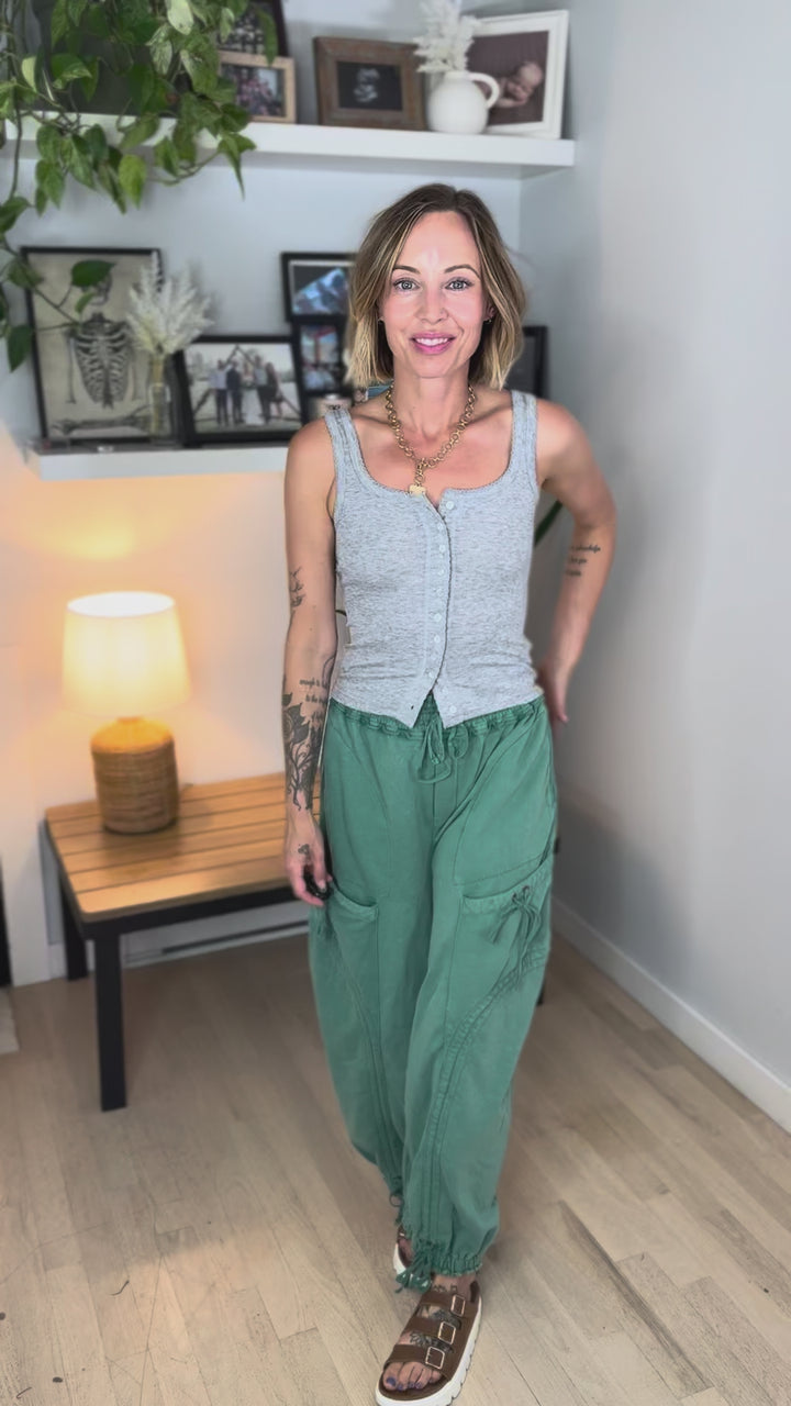 Lark Button Front Cami Tank- HEATHER GREY