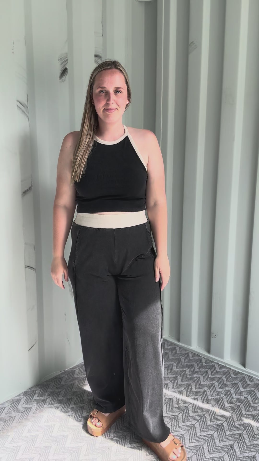 Clementine Ribbed Racerback Tank & Pant Set- ASH BLACK-FINAL SALE