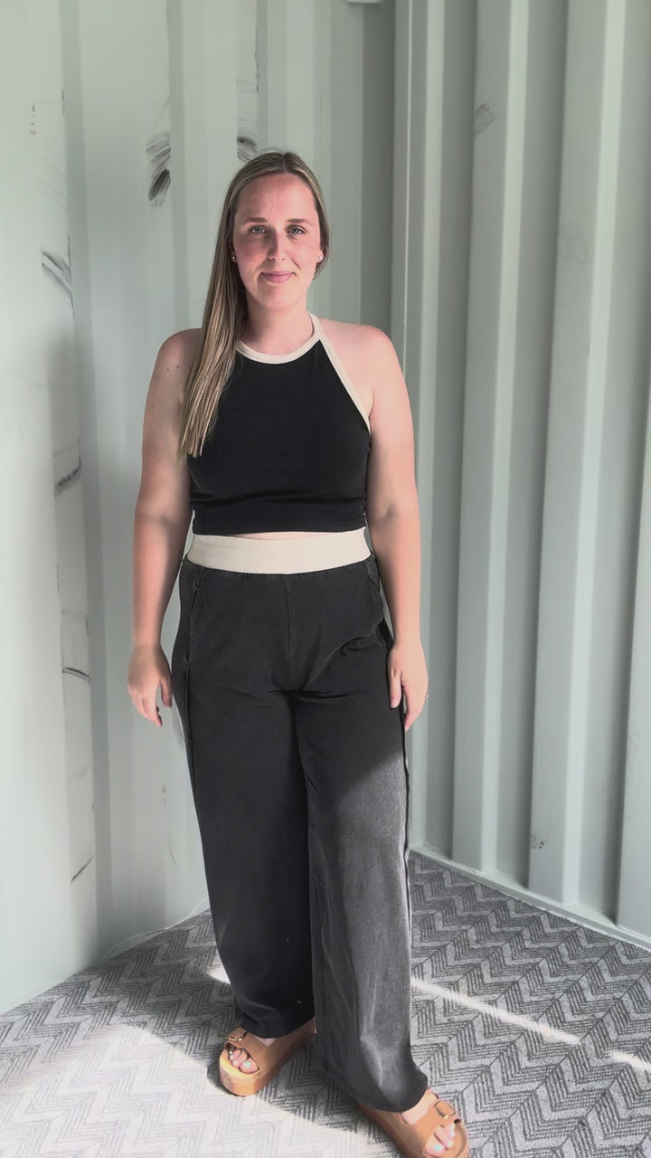 Clementine Ribbed Racerback Tank & Pant Set- ASH BLACK-FINAL SALE