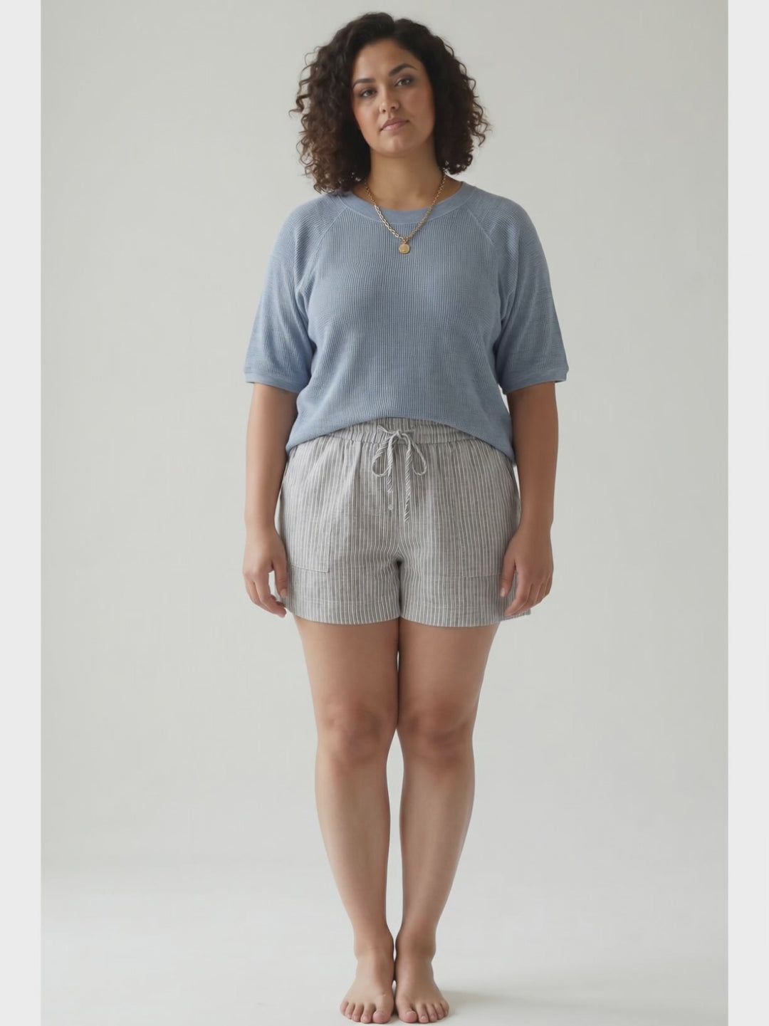 Saltwater Ribbed Knit Sweater Top- SLATE BLUE