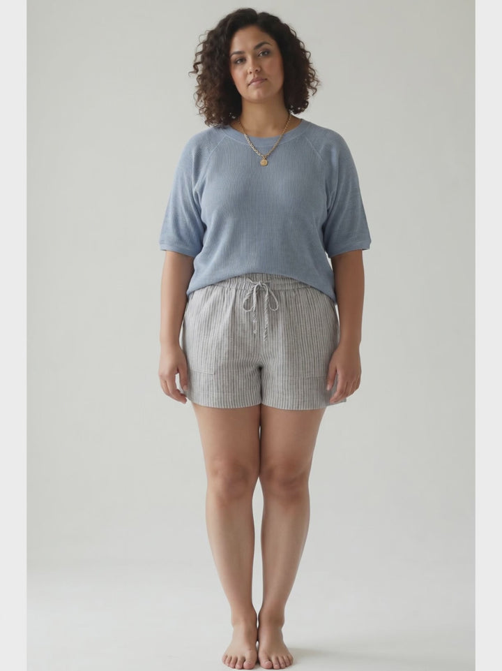 Saltwater Ribbed Knit Sweater Top- SLATE BLUE