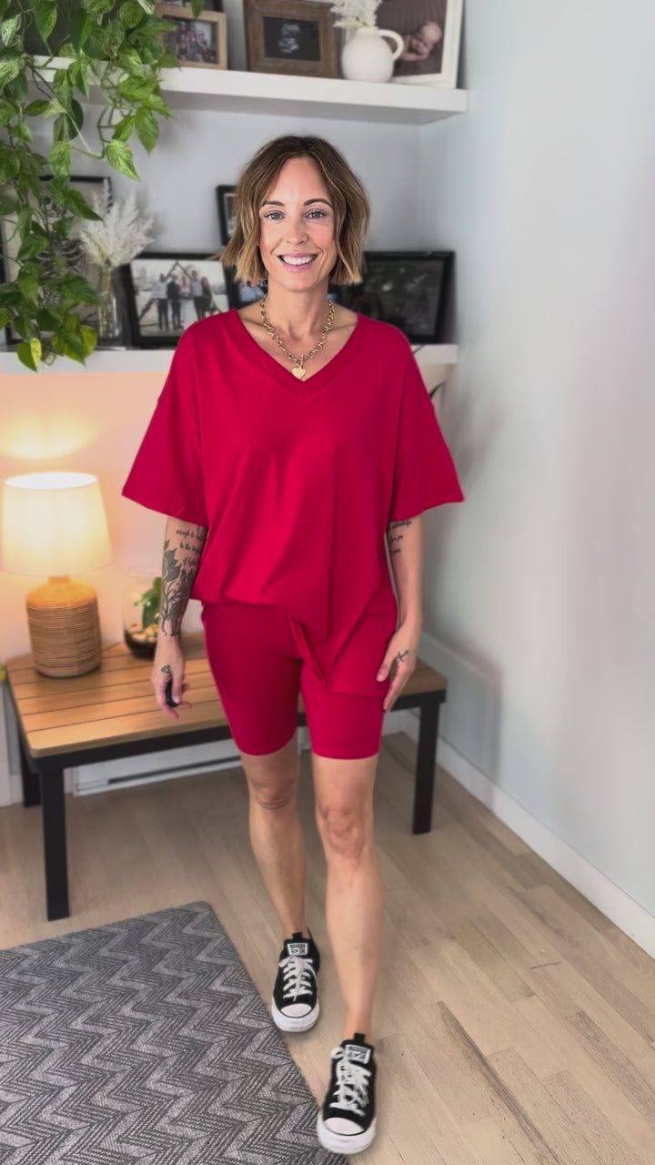 Champlain V-neck Cotton Short Set- RUBY