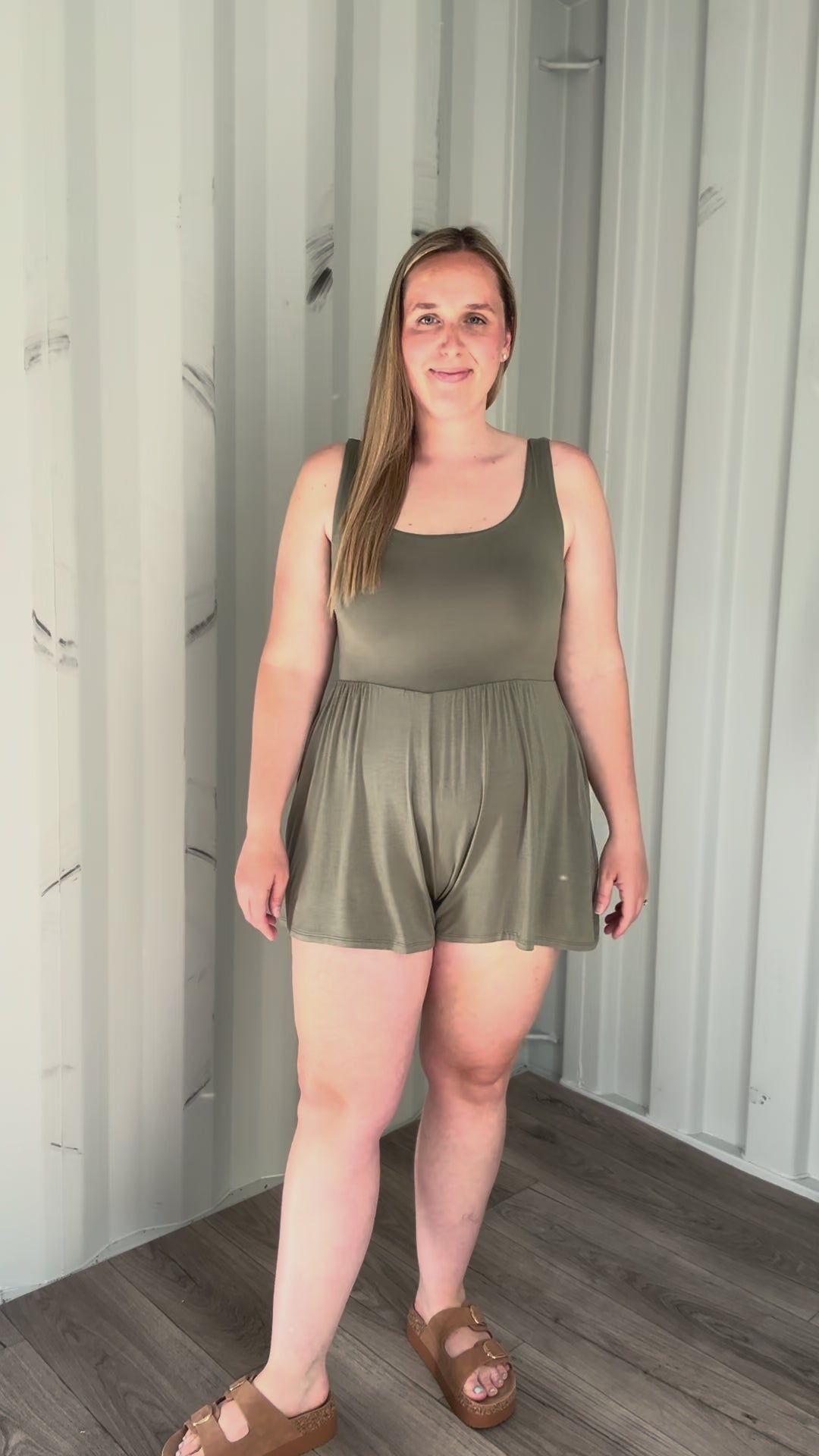 Talia Double Layered Tank Romper- LIGHT OLIVE