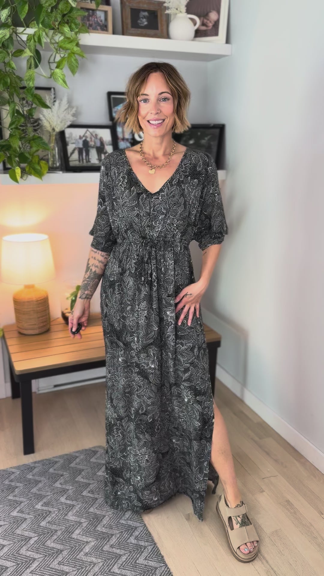 Dayze Floral Kimono Dress- BLACK/NATURAL