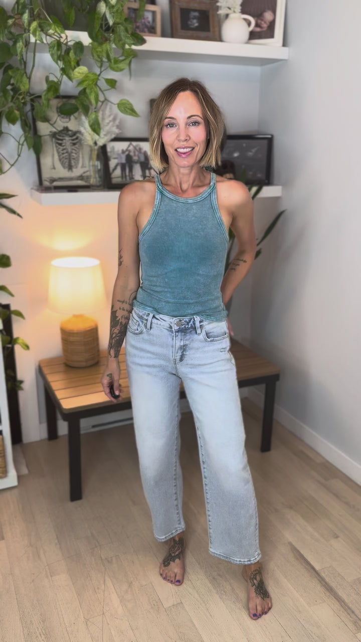 Oasis Ribbed Halter Tank- TURQUOISE-FINAL SALE