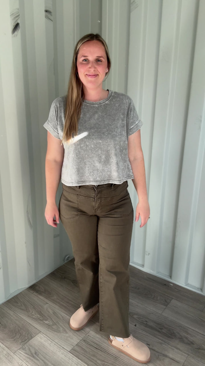 Russet Boxy Washed Tee- GREY