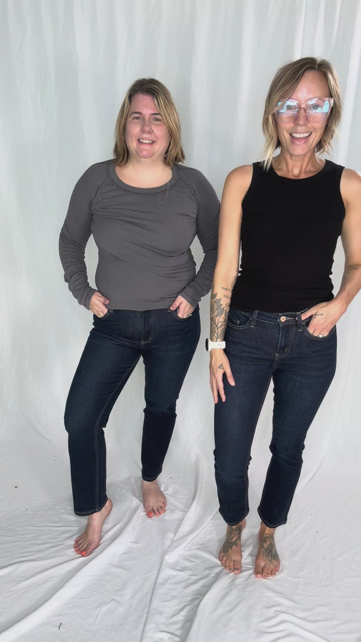 VERVET Roxy Mid/High Rise Ankle Slim Straight Leg- DARK WASH