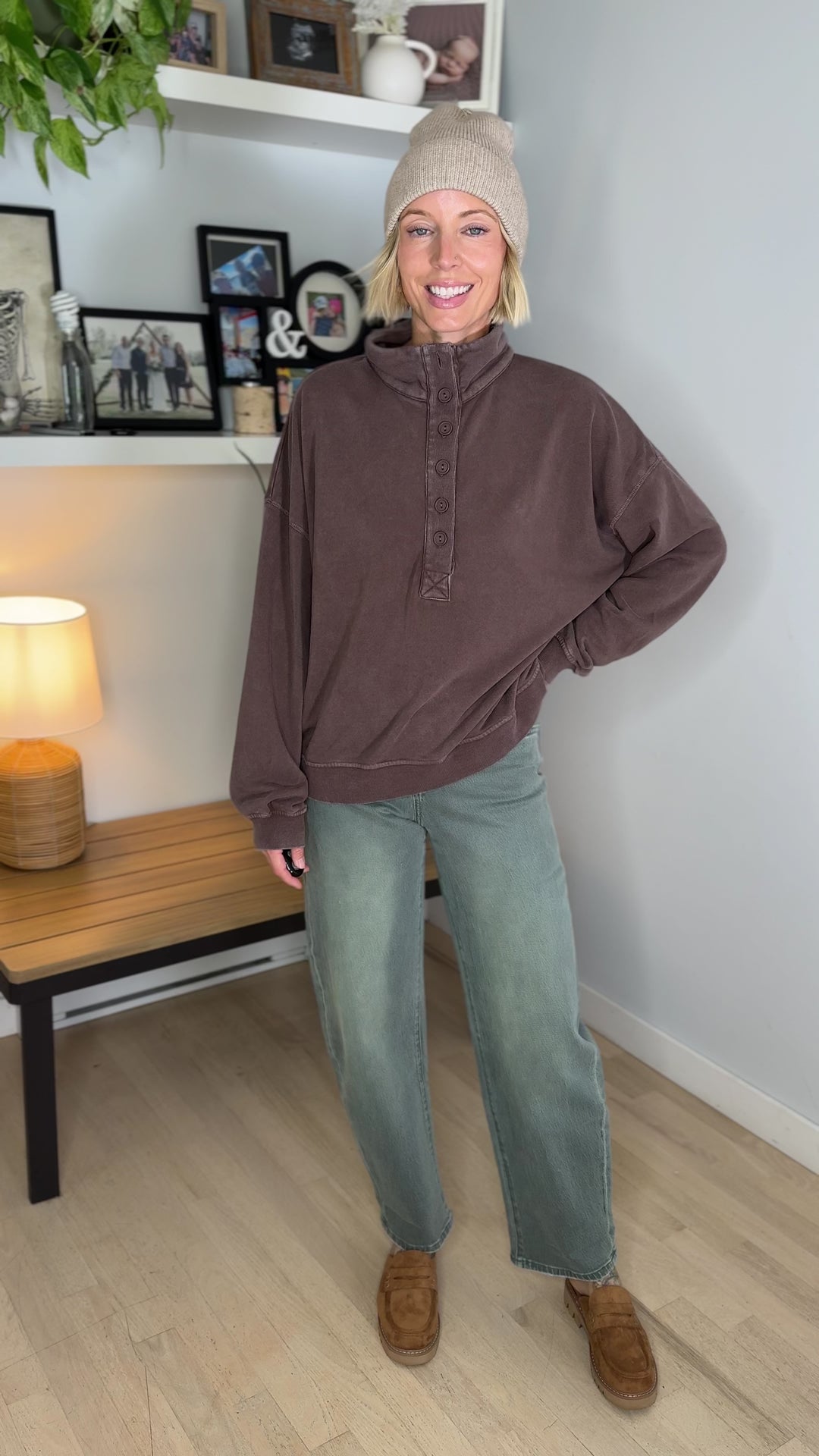 Sorel Washed Cotton Raw Edge Crewneck Sweater- DARK BROWN