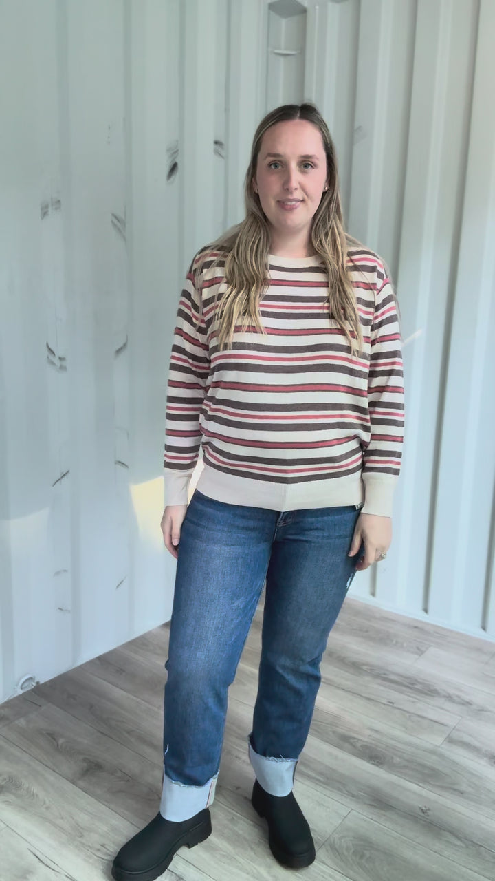 Lacelle Striped Sweater- OATMEAL