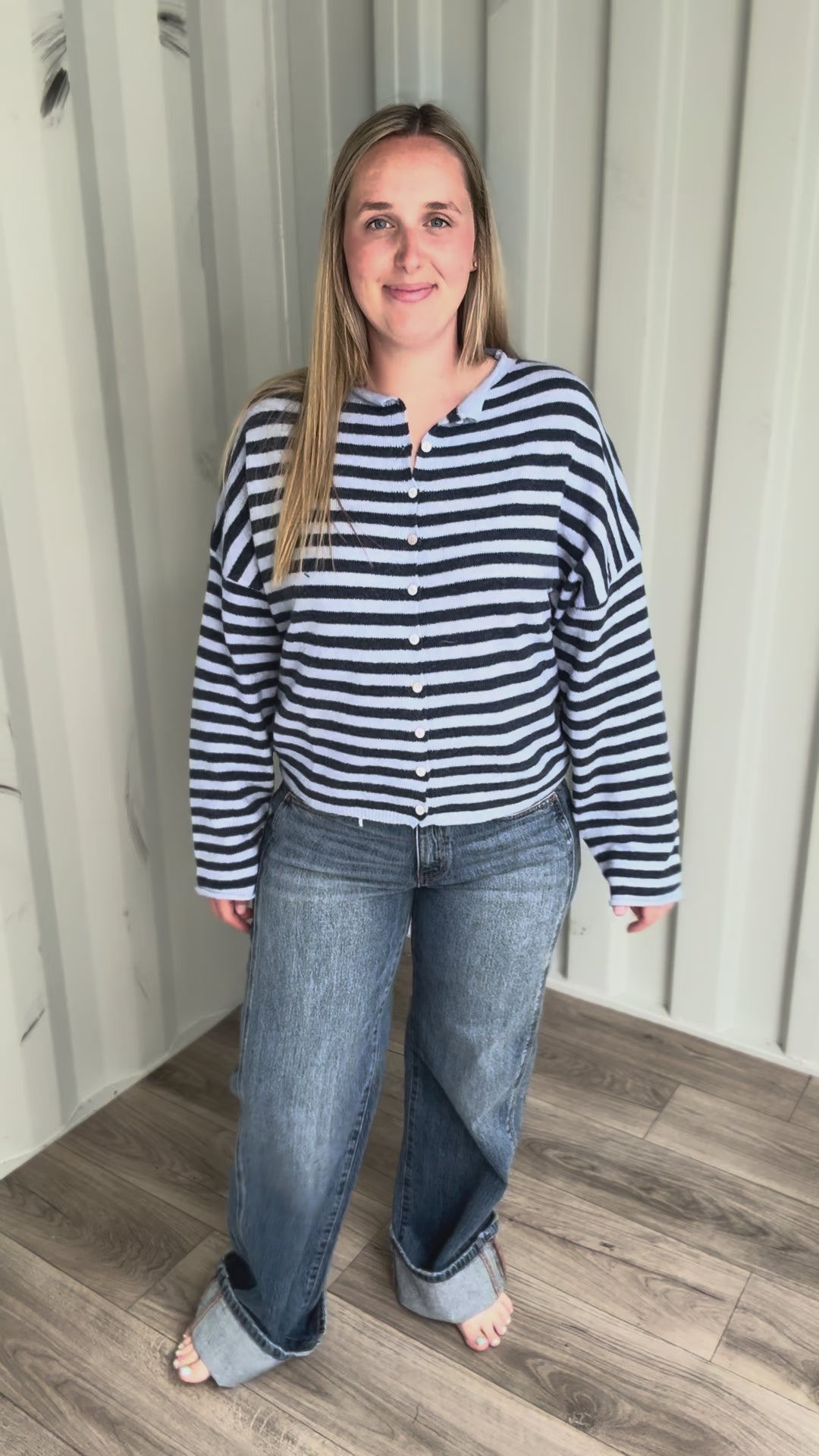 Piper Striped Cardigan- DUSTY BLUE