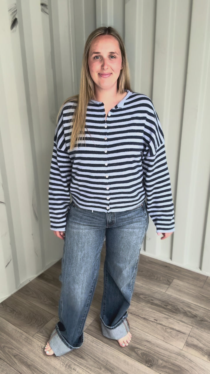 Piper Striped Cardigan- DUSTY BLUE