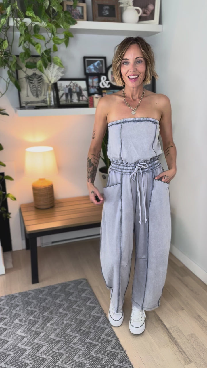 Seaport Strapless Barrel Jumpsuit- CLOUD
